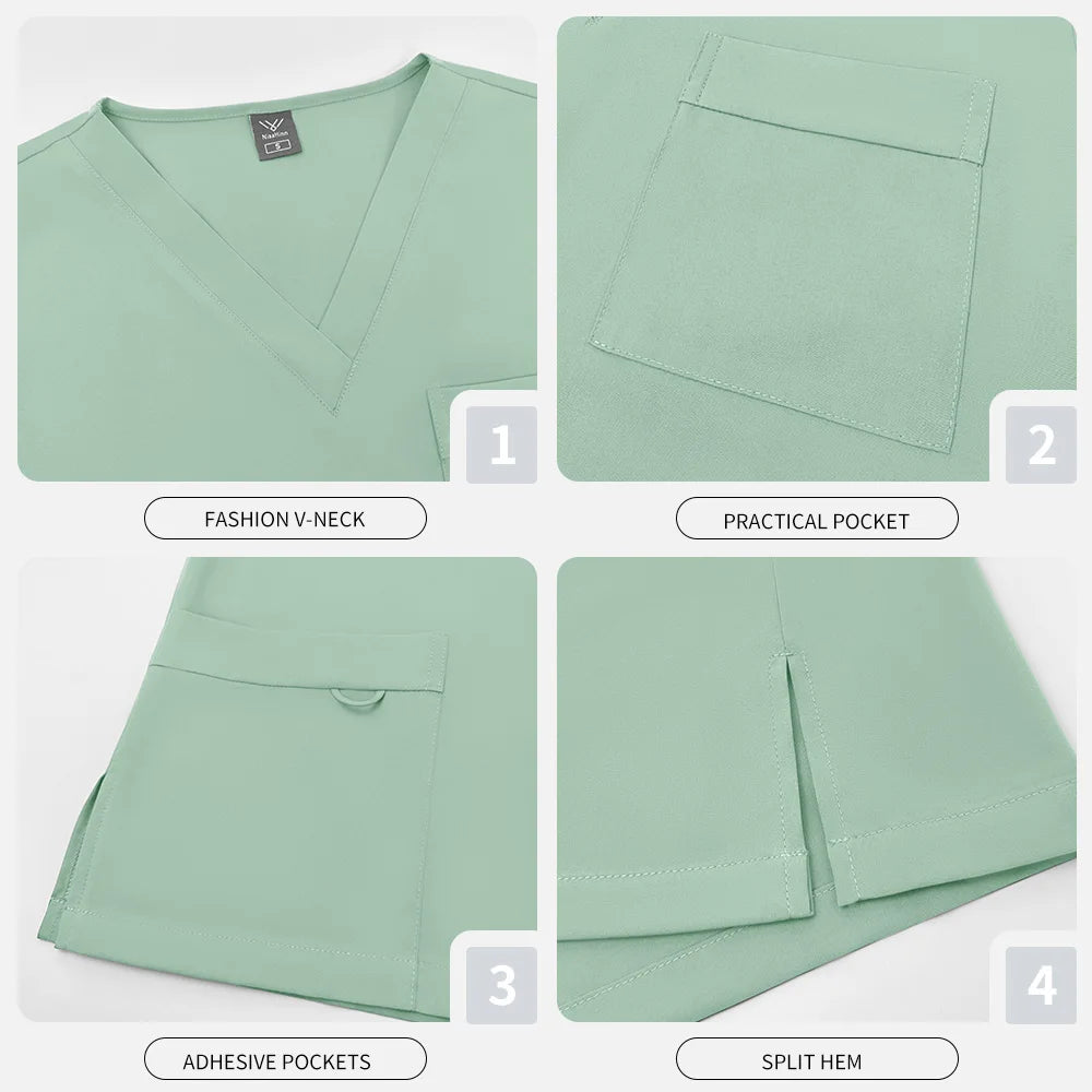 Multicolor V-neck Scrub Tops+Pants Set Pet Hospital Doctor Workwear Unisex Clinical Surgery Uniforms Medical Nurse Uniform S-XXL