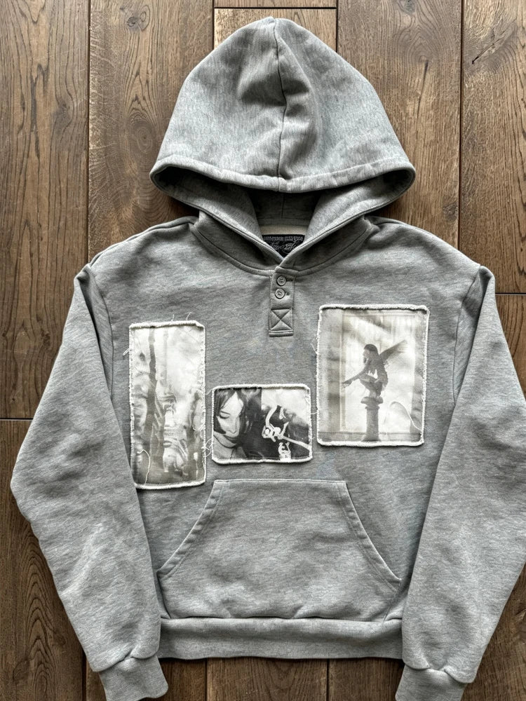 Chaqueta con capucha y cremallera, cárdigan con cuello de piel, estilo punk hip-hop rock oscuro, moda rock, versátil, estilo retro Y2K para otoño e invierno