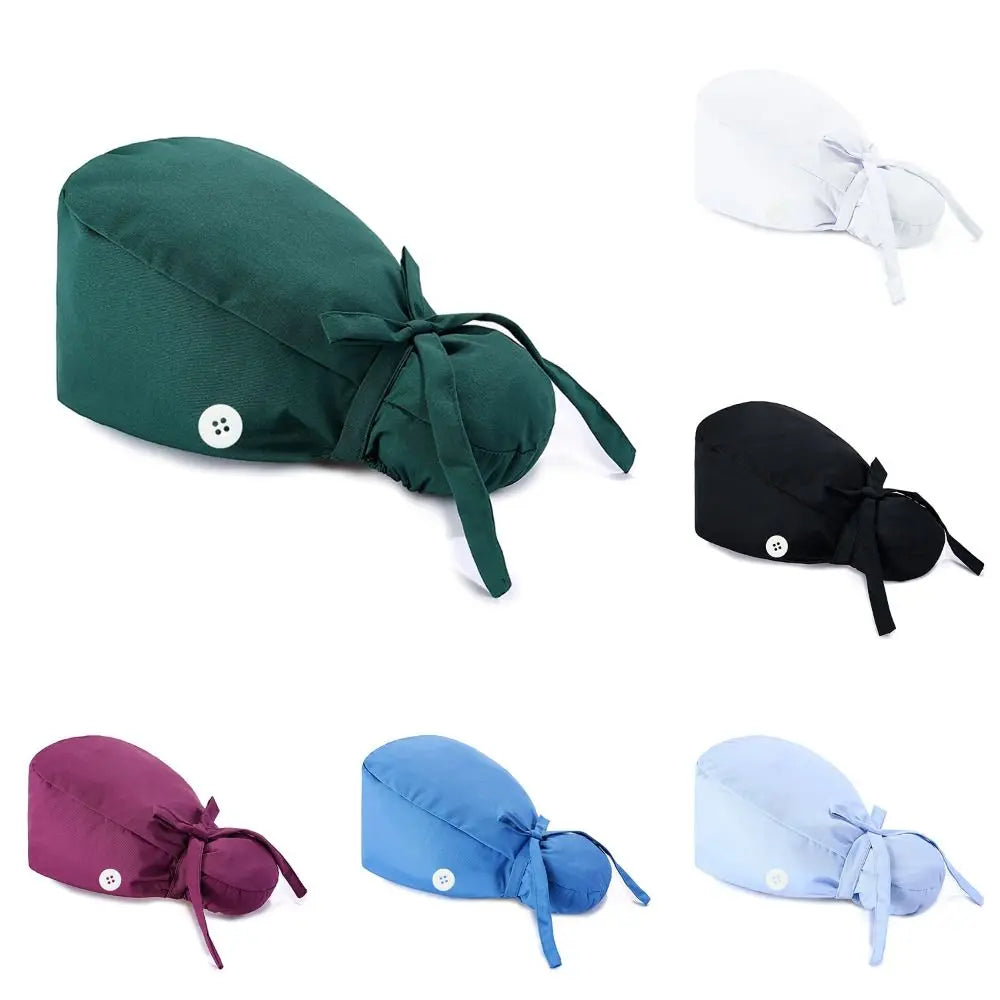 Adjustable Surgical Scrub Caps Ponytail Holder Bouffant Doctor Nurse Caps Long Hair With Buttons Turban Hats Women & Men