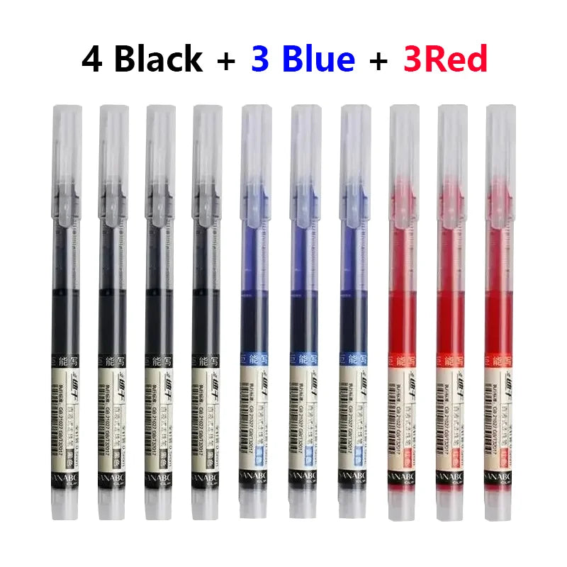 10PCS High Quality Needle Type Gel Pens Black Blue Red Ink Straight Liquid Pen Kawaii Stationery School & Office Supplies
