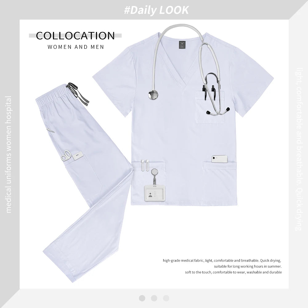 Multicolor V-neck Scrub Tops+Pants Set Pet Hospital Doctor Workwear Unisex Clinical Surgery Uniforms Medical Nurse Uniform S-XXL