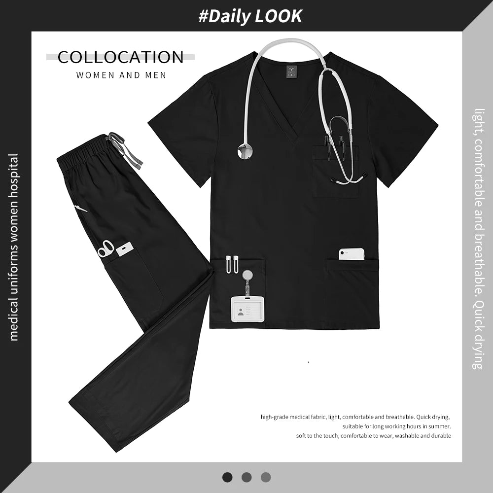 Multicolor V-neck Scrub Tops+Pants Set Pet Hospital Doctor Workwear Unisex Clinical Surgery Uniforms Medical Nurse Uniform S-XXL
