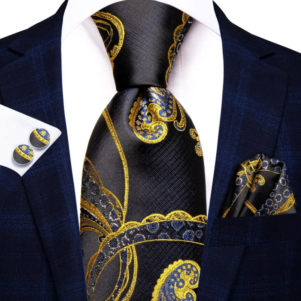 Black Floral Wedding Tie For Men Handky Cufflink Elegant Necktie For Men Fashion Designer Business Party Dropshiping silk