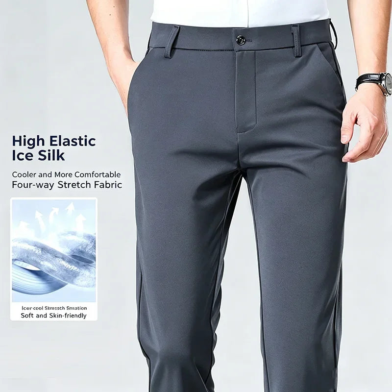 Mens Straight Fit Business Dress Pants Stretch Wrinkle Resistant Breathable Soft Formal Trousers for Office Daily Wear