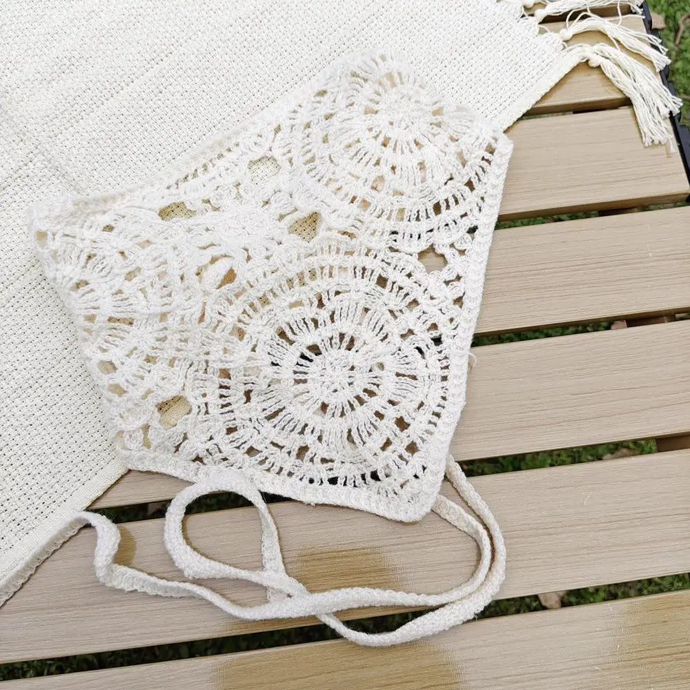 Knitted Headband Handmade Crochet Hair Scarf Hollow Out Triangle Headscarf Hair Accessories Sweet Vintage Soft Floral Bandana