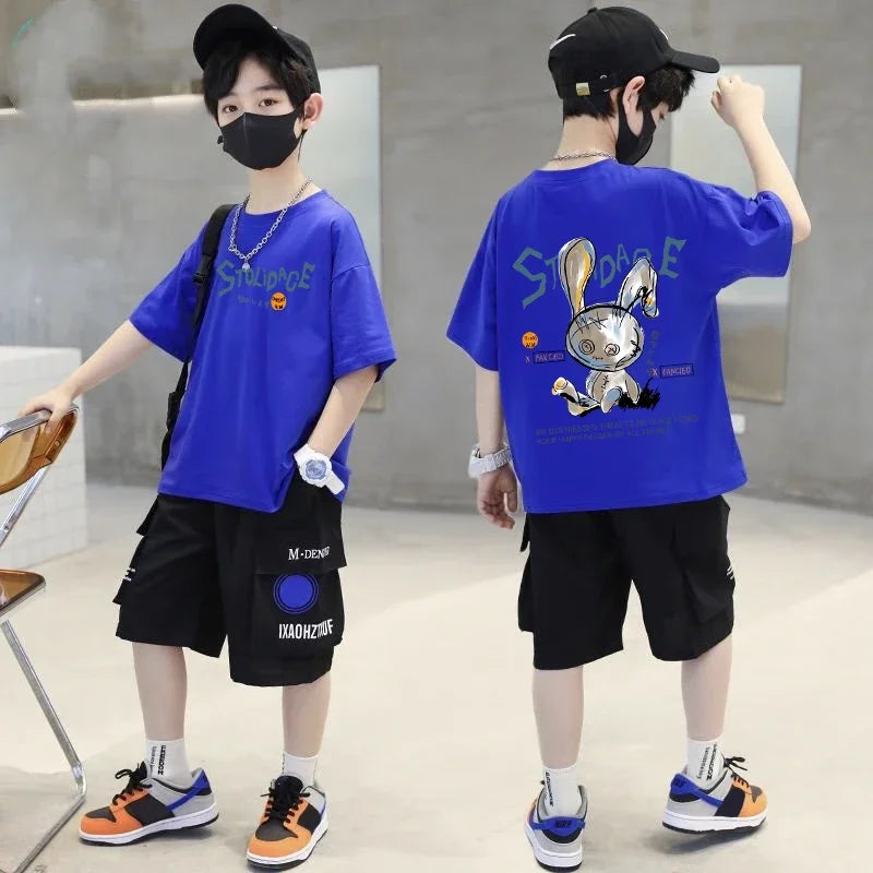 Camiseta de algodón 100% con dibujos animados de Nickelodeon para niños de primavera y verano - Top de talla grande. El conjunto del modelo es solo de referencia.