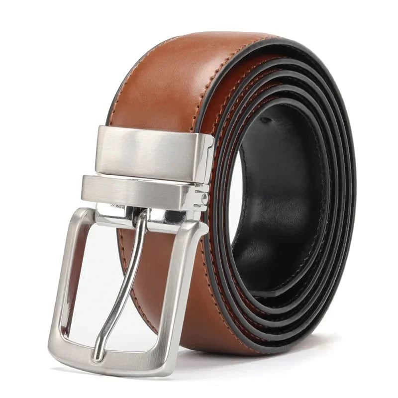 Real Genuine Leather Rotating Alloy Pin Buckle Belt for Men Unisex High Quality Cowskin Leather Cowboy Jeans Double-sided Belts