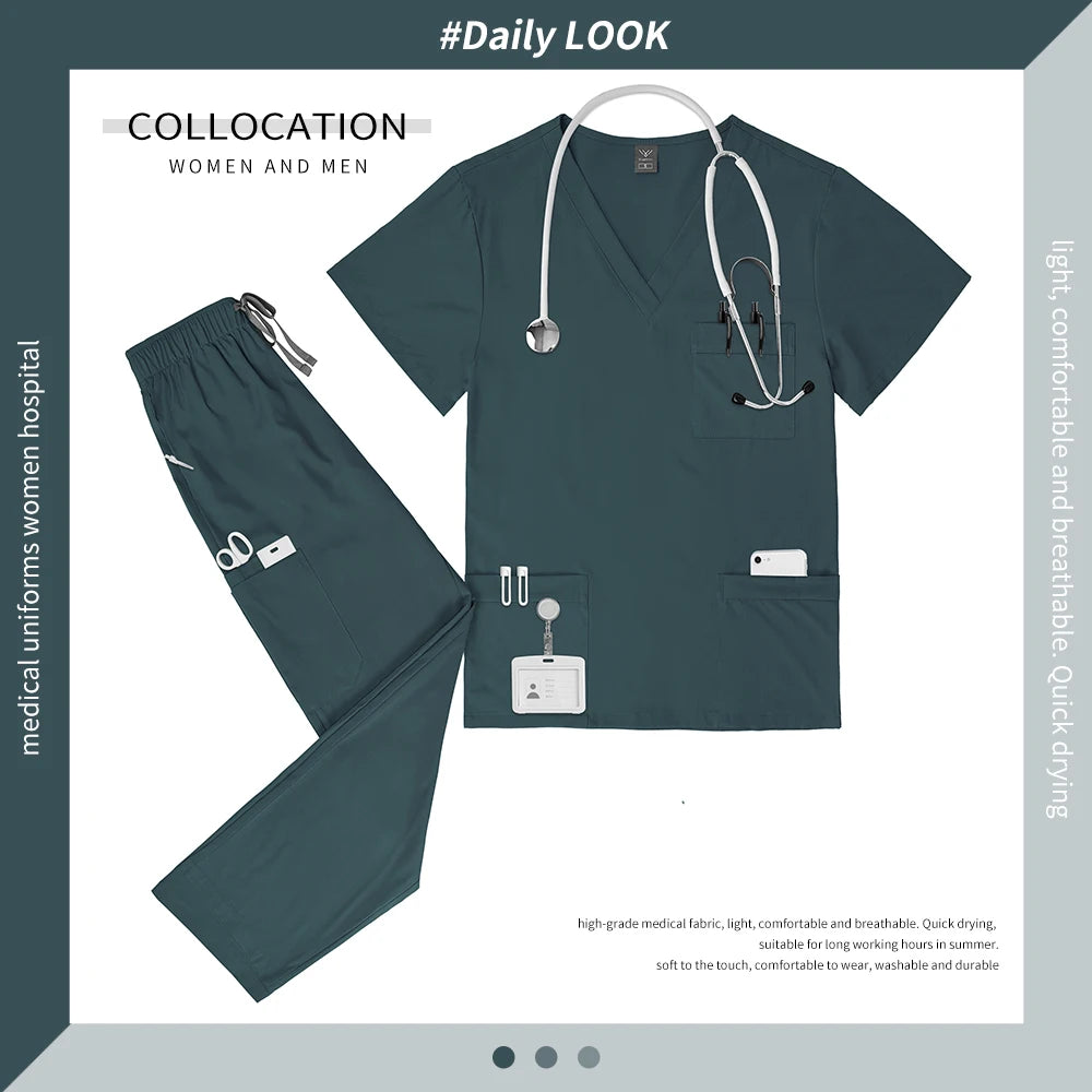 Multicolor V-neck Scrub Tops+Pants Set Pet Hospital Doctor Workwear Unisex Clinical Surgery Uniforms Medical Nurse Uniform S-XXL