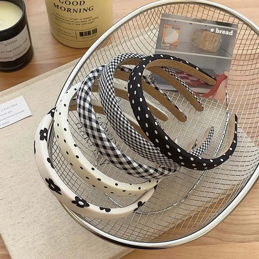 Polka Dot Hair Bands for Women Floral Print Hair Hoop Headbands Sweet Girls Plaid Hairband Hair Accessories Headwear Headdress