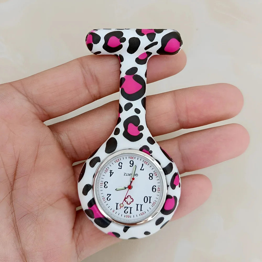 Fashion Women Flowers Patterned Printing Solid Silicone Pin Brooch Nurse Doctor Hospital FOB Hanging Clock Watch Pocket Watches
