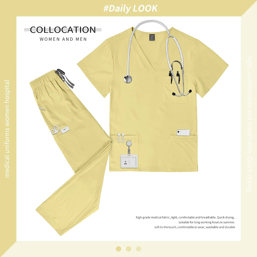 Multicolor V-neck Scrub Tops+Pants Set Pet Hospital Doctor Workwear Unisex Clinical Surgery Uniforms Medical Nurse Uniform S-XXL