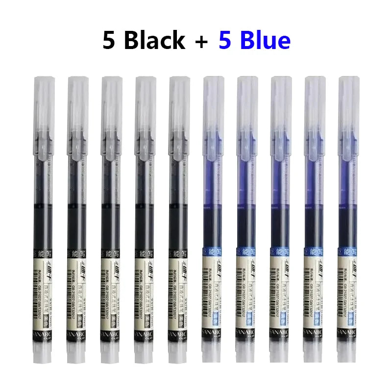 10PCS High Quality Needle Type Gel Pens Black Blue Red Ink Straight Liquid Pen Kawaii Stationery School & Office Supplies