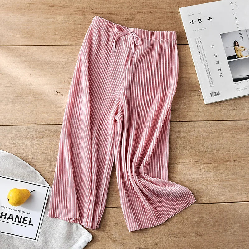 2-14Y Children's Pleated Wide Leg Pants 2024 Summer Teenage Girls Loose Casual Chiffon Ankle-length Pants Toddler Kids Trousers