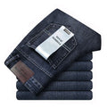 Spring Summer Classic Pocket Men Fit Straight Thin Jeans Cotton Elastic Middle Waist Business Casual Lightweight Pants