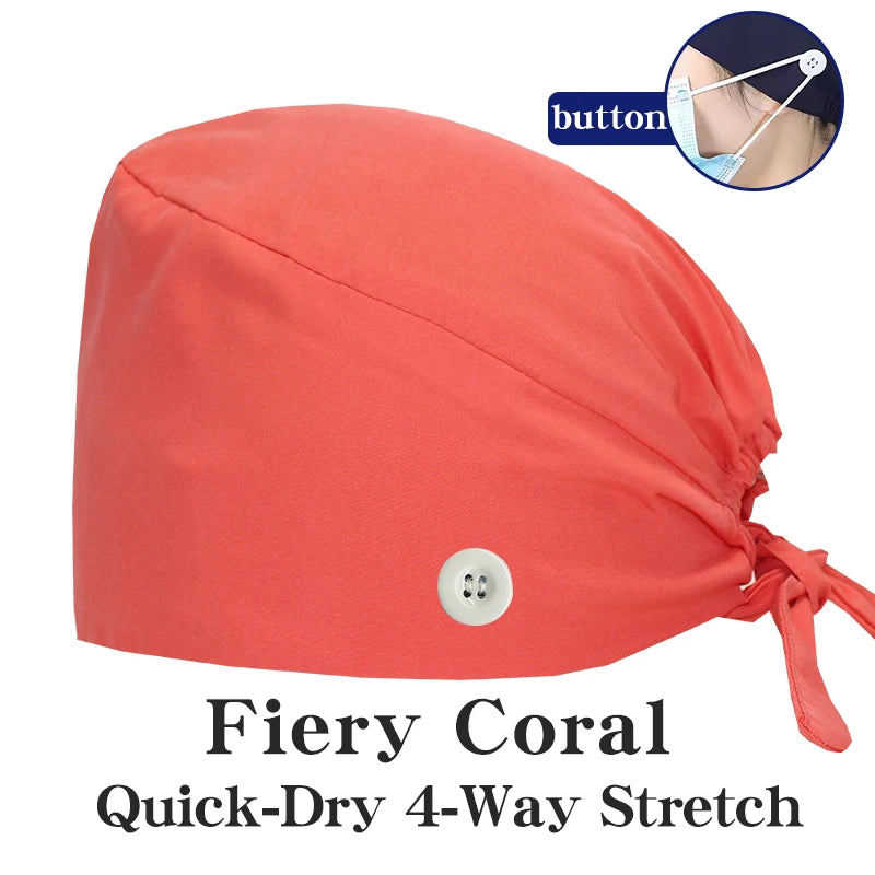 New Solid Color Stretch Scrub Caps Dental Clinic Nursing Hats Doctor Headwear Quick Dry Operating Room Caps with Buttons MSG-01