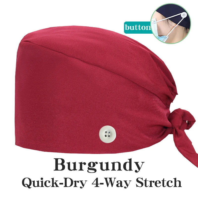 New Solid Color Stretch Scrub Caps Dental Clinic Nursing Hats Doctor Headwear Quick Dry Operating Room Caps with Buttons MSG-01