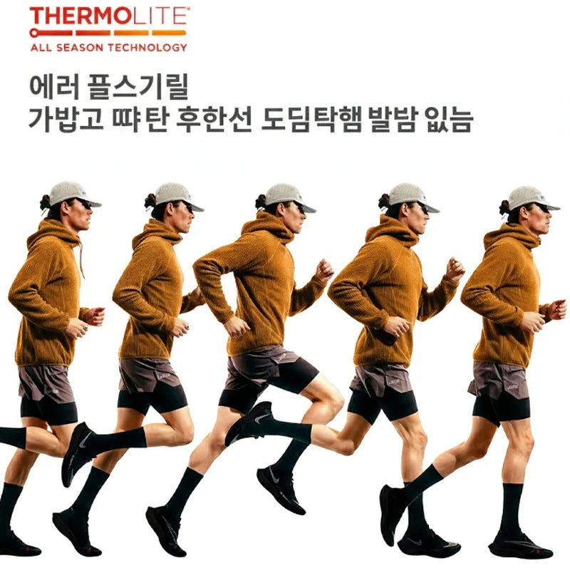 Camiseta térmica con capucha de manga larga Thermolite® para hombre, ideal para senderismo, acampada y ciclismo, antiestática y antipilling