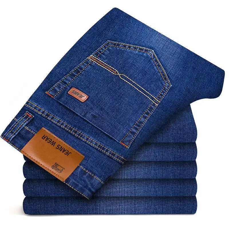 Men's jeans, casual straight leg, elastic, fashionable, classic, blue and black work denim pants, men's brand clothing