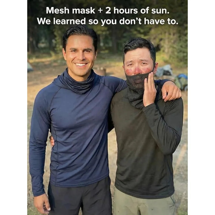 Men's Hooded Long Sleeve Shirt with Face Mask, Sun Protection Workout Shirt for Running Cycling Fishing