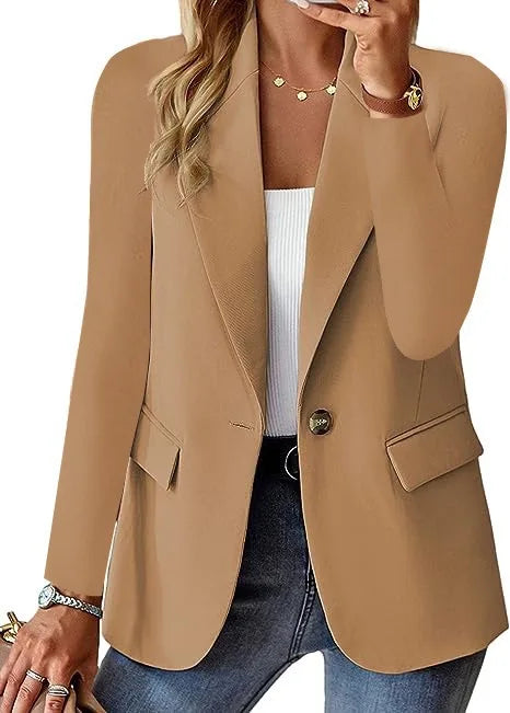 Women Blazers Turn Down Collar Blazer Long Sleeve Suits Single Button Cardigan Outerwear Casual Loose Fit Pockets Spliced 2026