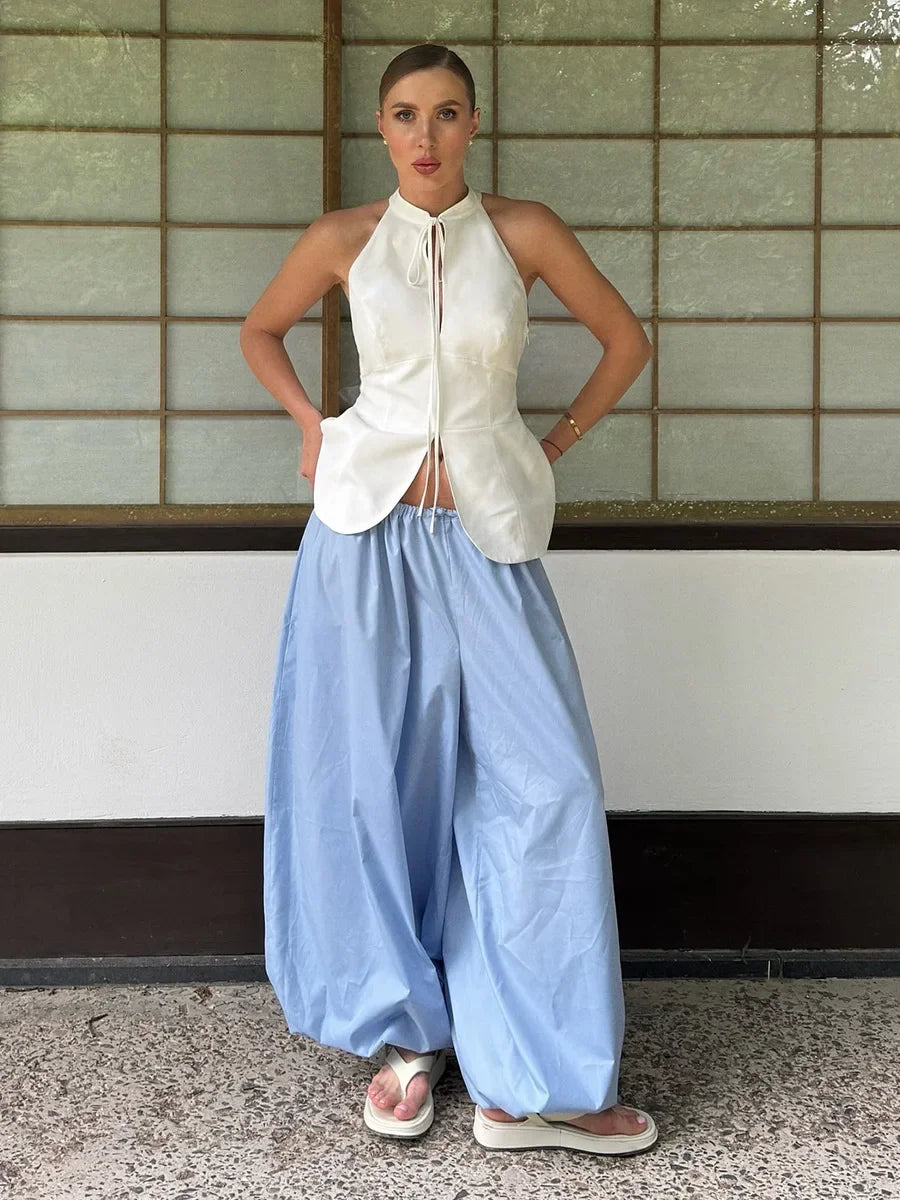Blubelle New Summer Womens  Loose Lantern TrousersWide Leg Pants Street Style Casual Lazy Pants Fashion 100% Cotton