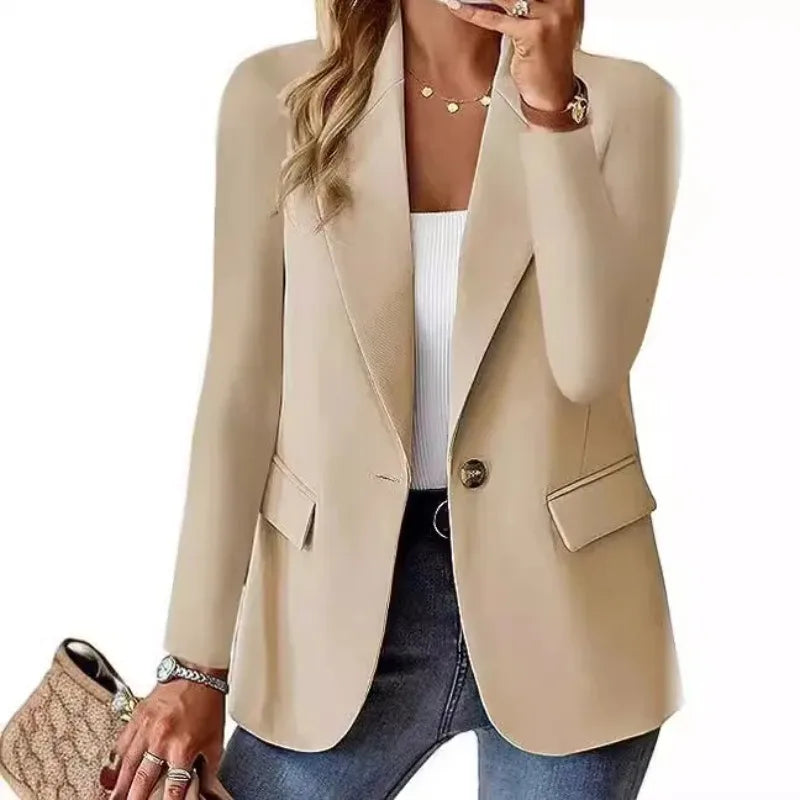Women Blazers Turn Down Collar Blazer Long Sleeve Suits Single Button Cardigan Outerwear Casual Loose Fit Pockets Spliced 2026