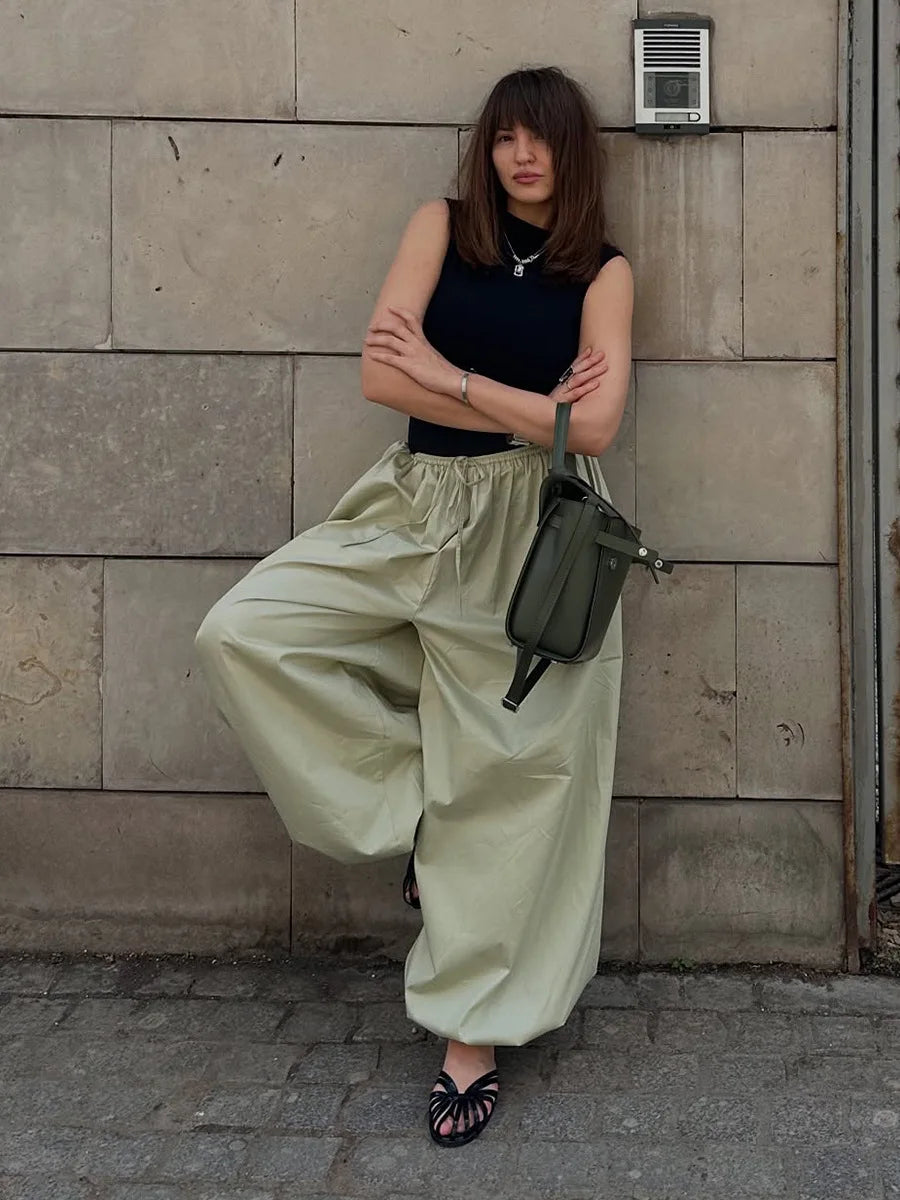 Blubelle New Summer Womens  Loose Lantern TrousersWide Leg Pants Street Style Casual Lazy Pants Fashion 100% Cotton