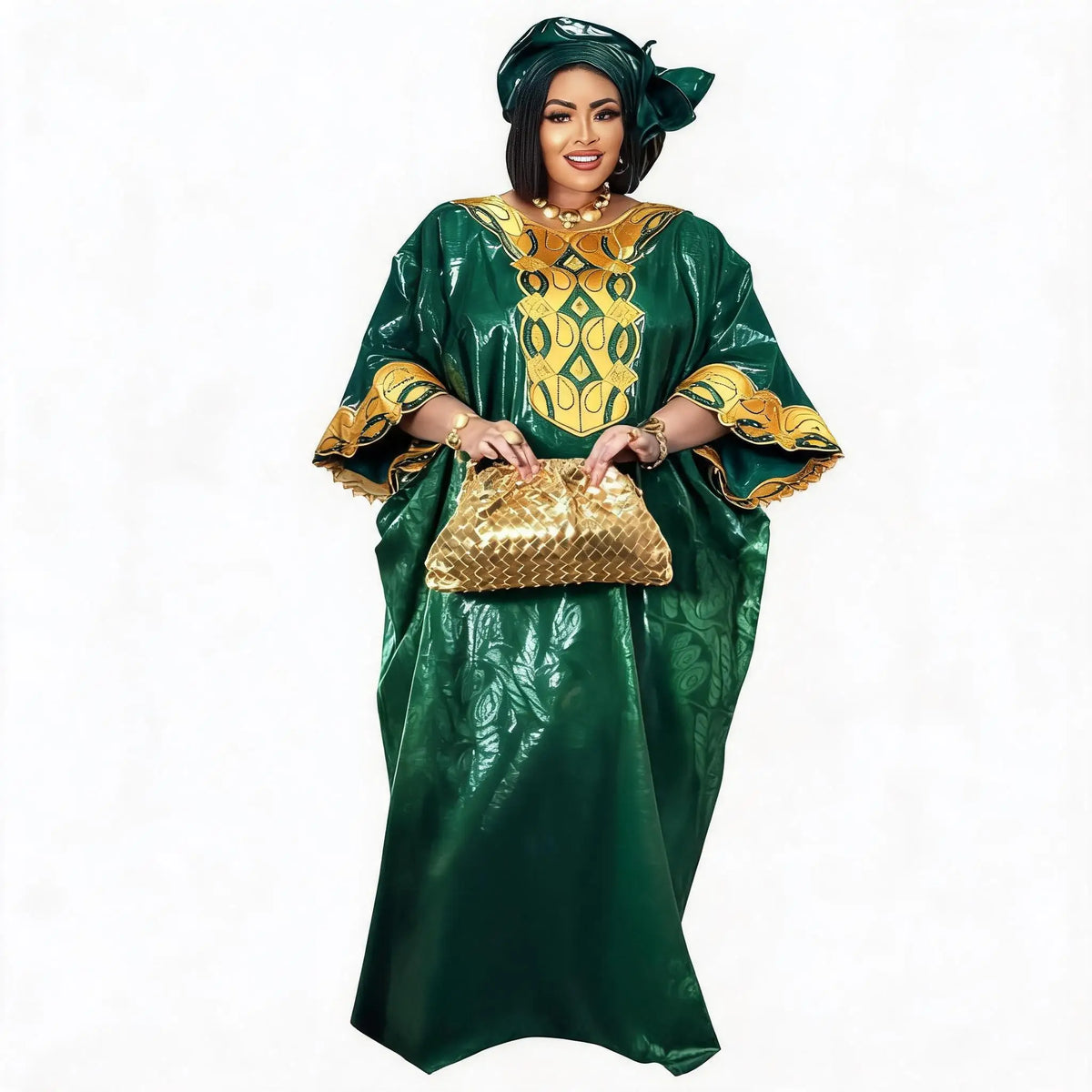 African Dresses For Women Plus Size Bazin Riche Embroidery Design Long Dress With Scarf