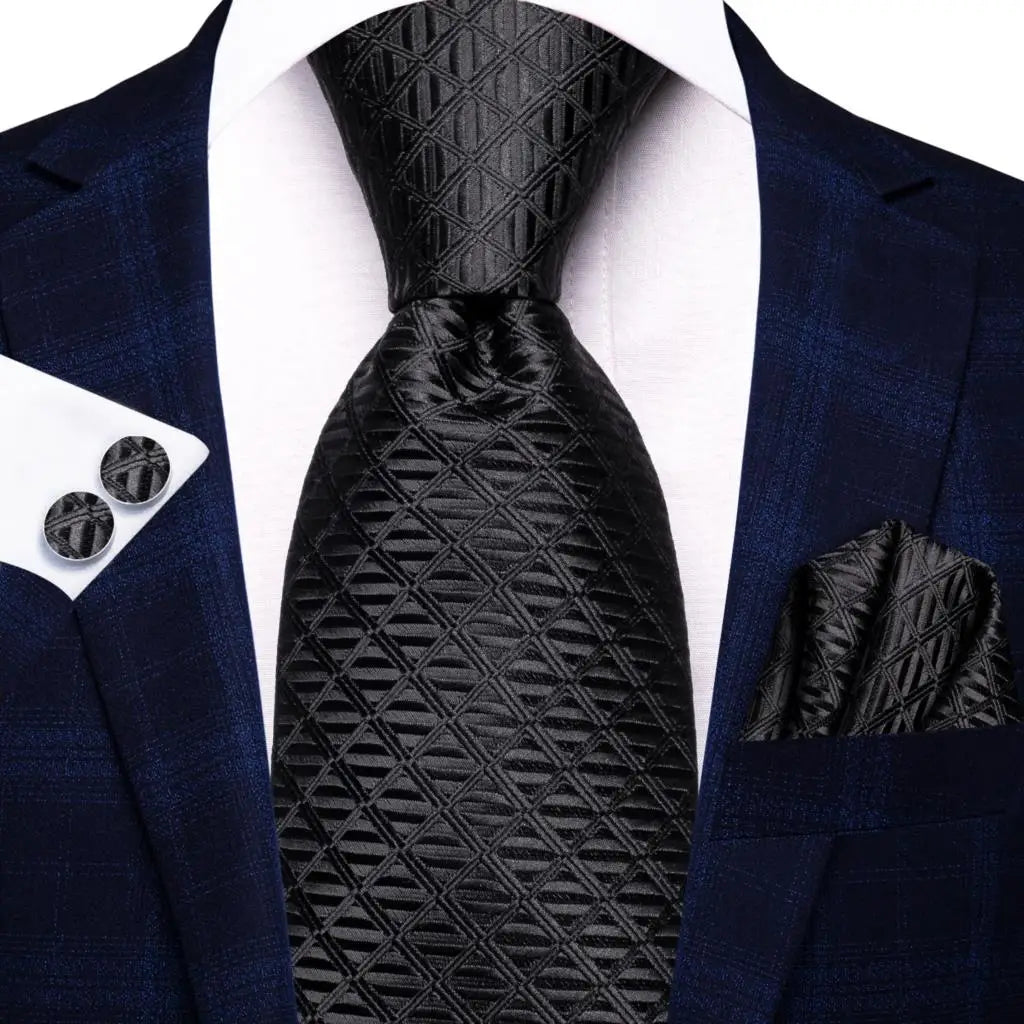 Black Floral Wedding Tie For Men Handky Cufflink Elegant Necktie For Men Fashion Designer Business Party Dropshiping silk