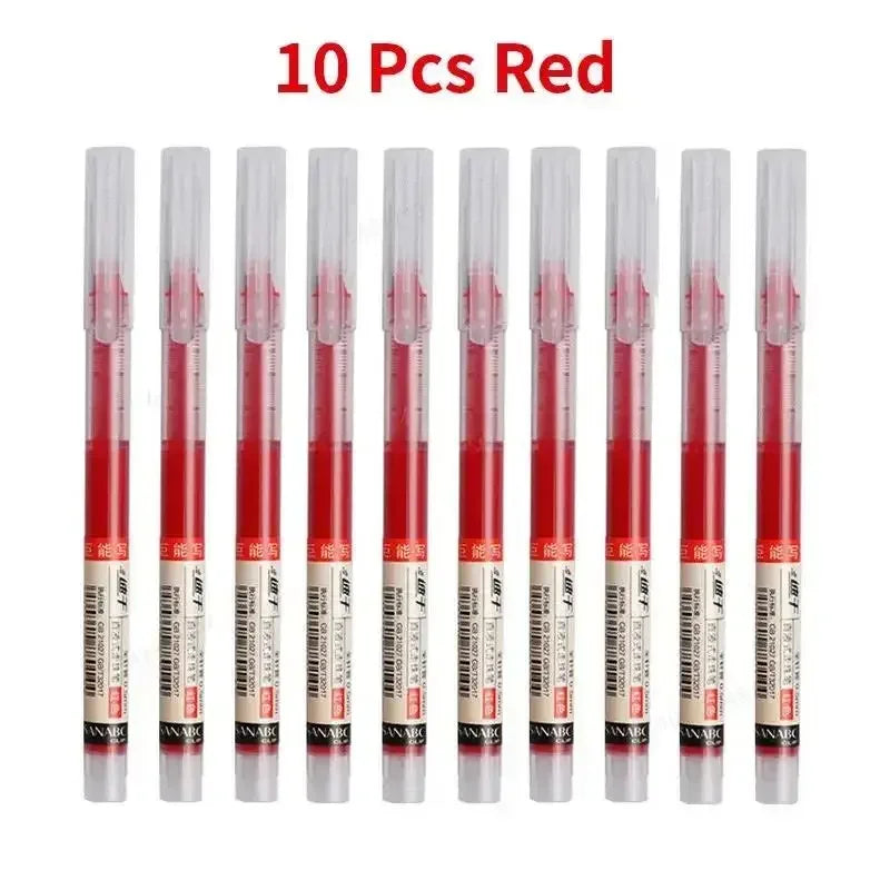 10PCS High Quality Needle Type Gel Pens Black Blue Red Ink Straight Liquid Pen Kawaii Stationery School & Office Supplies