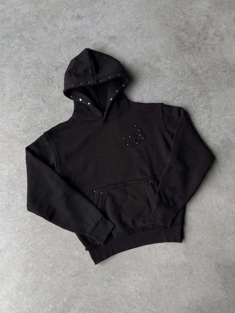 Chaqueta con capucha y cremallera, cárdigan con cuello de piel, estilo punk hip-hop rock oscuro, moda rock, versátil, estilo retro Y2K para otoño e invierno