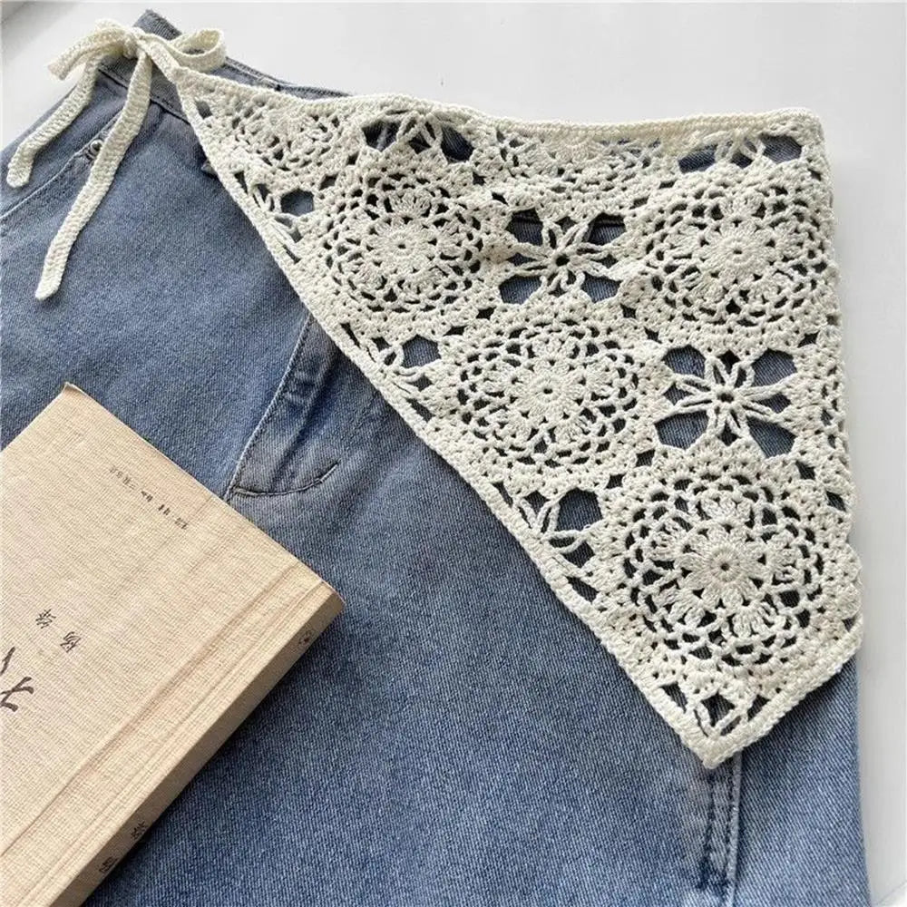 Knitted Headband Handmade Crochet Hair Scarf Hollow Out Triangle Headscarf Hair Accessories Sweet Vintage Soft Floral Bandana