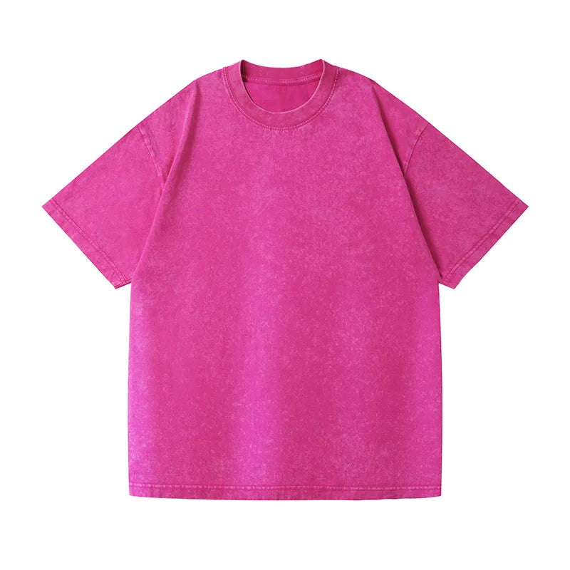 Camiseta vintage lavada de talla grande, gruesa y pesada para hombre, camiseta informal de verano de manga corta, cuello redondo holgado, camisetas de algodón para mujer y hombre