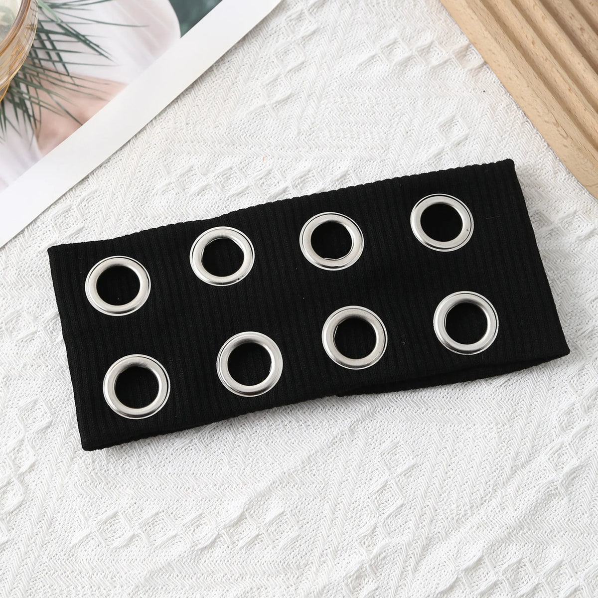 1PC Black Metal Eyelet Headband For Women Punk Rock Style Gold Grommet Hair Hoop Fashion Y2K Hair Accessory For Party&Streetwear