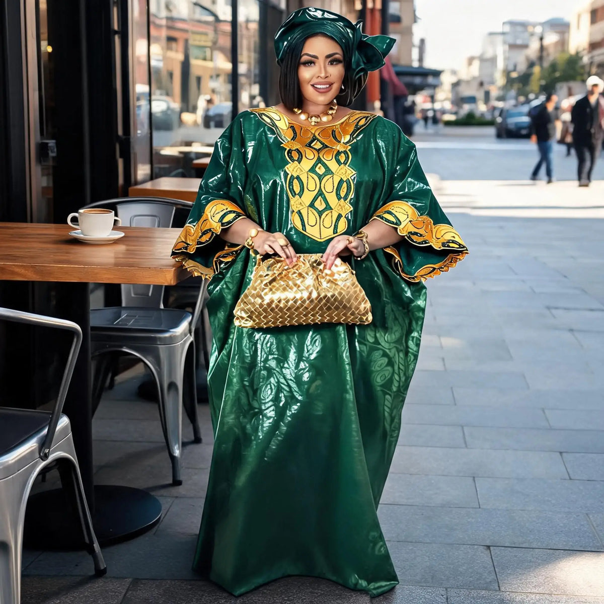 African Dresses For Women Plus Size Bazin Riche Embroidery Design Long Dress With Scarf