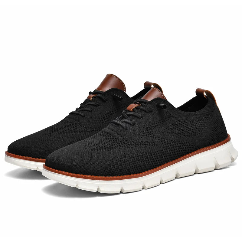 Men's Breathable Knit Casual Sneakers - Lightweight Slip-On Walking Shoes, Elastic No-Tie Laces, Comfortable Work & Daily Footwe