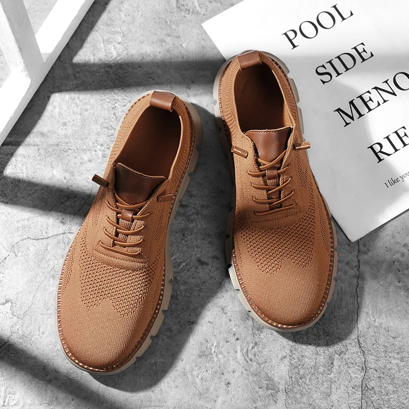 Men's Breathable Knit Casual Sneakers - Lightweight Slip-On Walking Shoes, Elastic No-Tie Laces, Comfortable Work & Daily Footwe