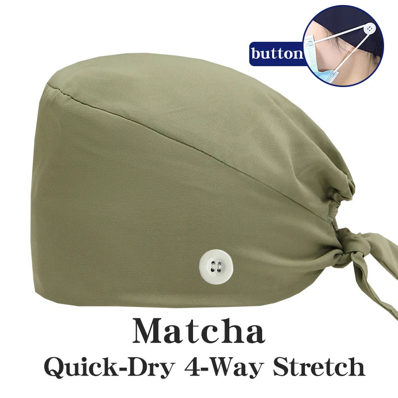 New Solid Color Stretch Scrub Caps Dental Clinic Nursing Hats Doctor Headwear Quick Dry Operating Room Caps with Buttons MSG-01