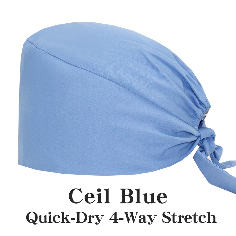 New Solid Color Stretch Scrub Caps Dental Clinic Nursing Hats Doctor Headwear Quick Dry Operating Room Caps with Buttons MSG-01