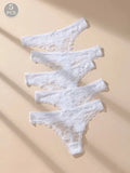 5Pcs Women Thongs Sexy Lace Panties Low Waist Underwear Girls Briefs G-String Breathable Ladies Panty White Female Lingerie S-XL