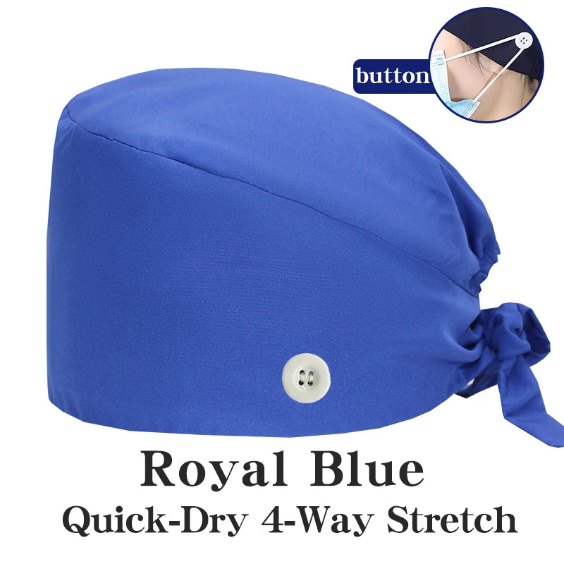 New Solid Color Stretch Scrub Caps Dental Clinic Nursing Hats Doctor Headwear Quick Dry Operating Room Caps with Buttons MSG-01