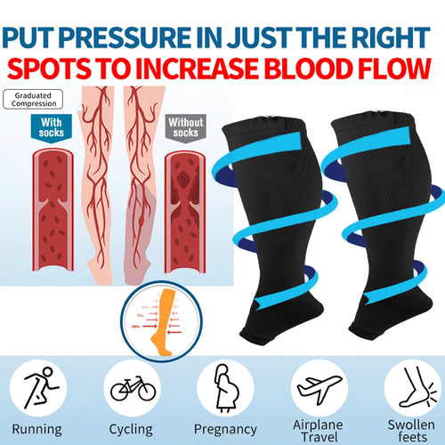 1Pair Compression Socks S-7XL Prevent Varicose Veins Toeless Support Hose for Women Men Sports, Running, Travel, Work