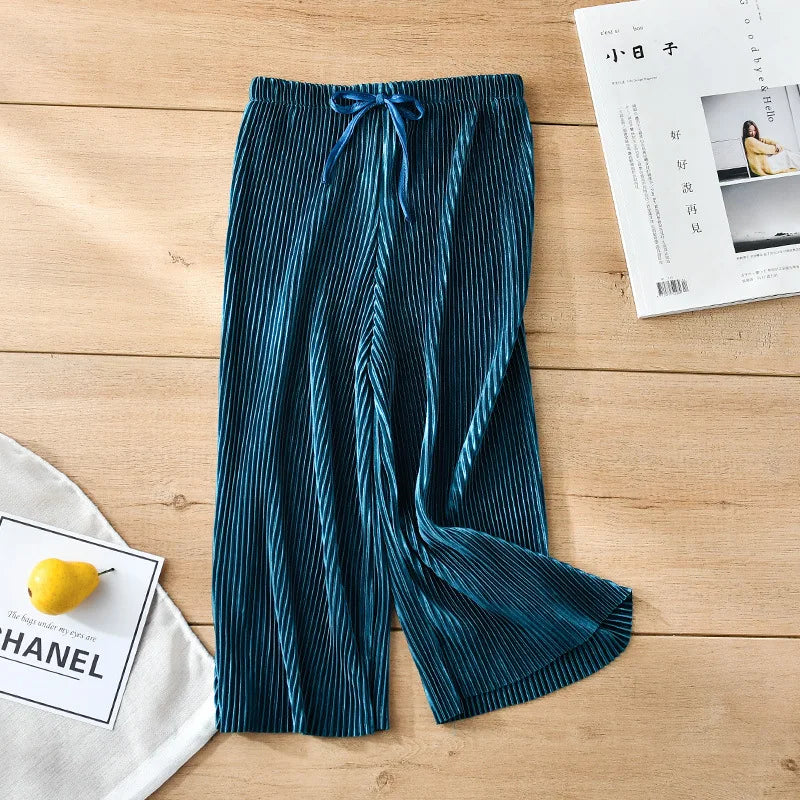 2-14Y Children's Pleated Wide Leg Pants 2024 Summer Teenage Girls Loose Casual Chiffon Ankle-length Pants Toddler Kids Trousers