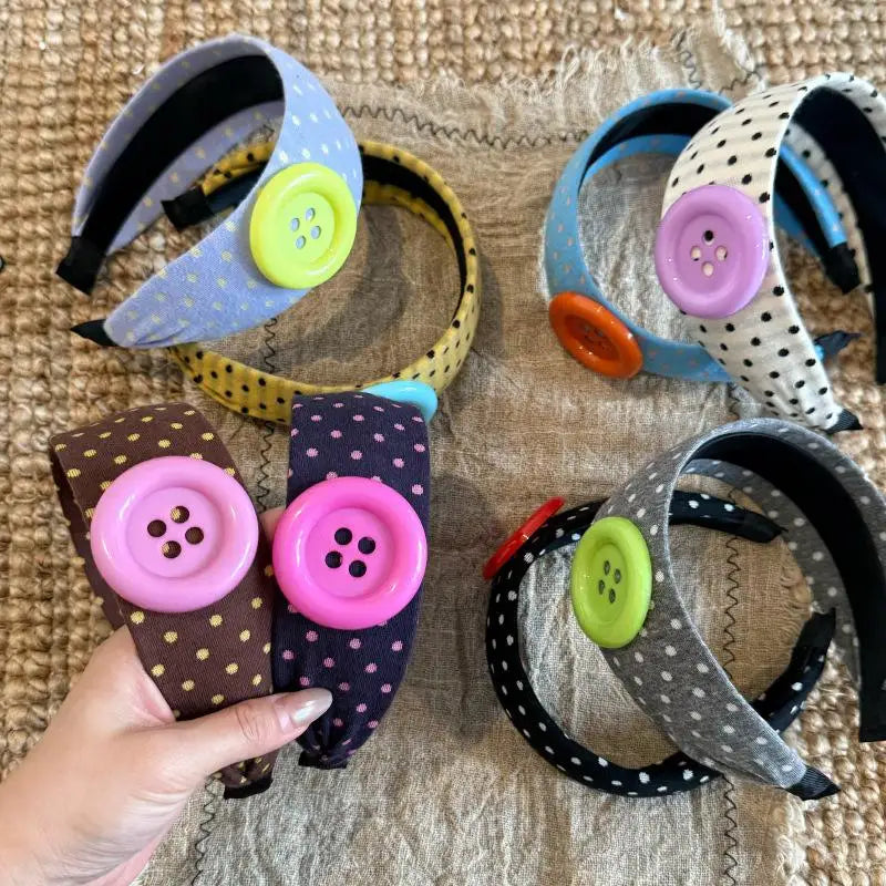 Y2K Wide Polka Dot Hairband Vintage Colorful Large Button Design Sweet Girls Hair Accessory Daily Street Party Hair Ornament