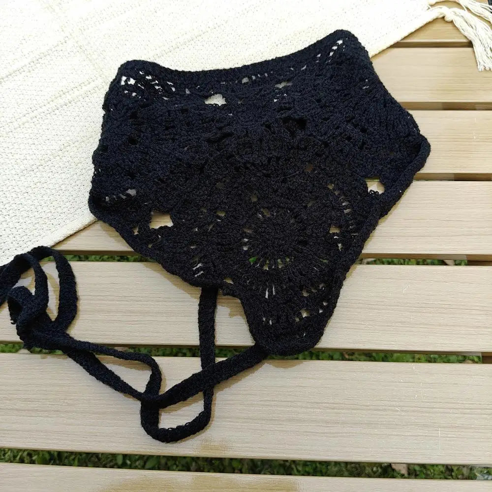 Knitted Headband Handmade Crochet Hair Scarf Hollow Out Triangle Headscarf Hair Accessories Sweet Vintage Soft Floral Bandana
