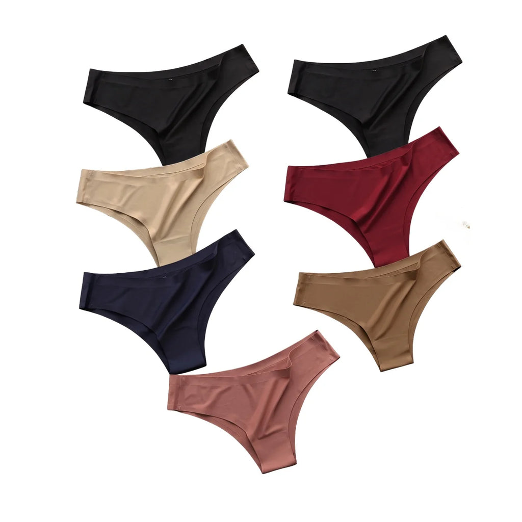 7Pcs/Set Women Ice Silk Brazilian Panties Seamless Low-Rise Briefs Solid Color Daily Underwear Ladies Soft No Show Lingerie M-XL