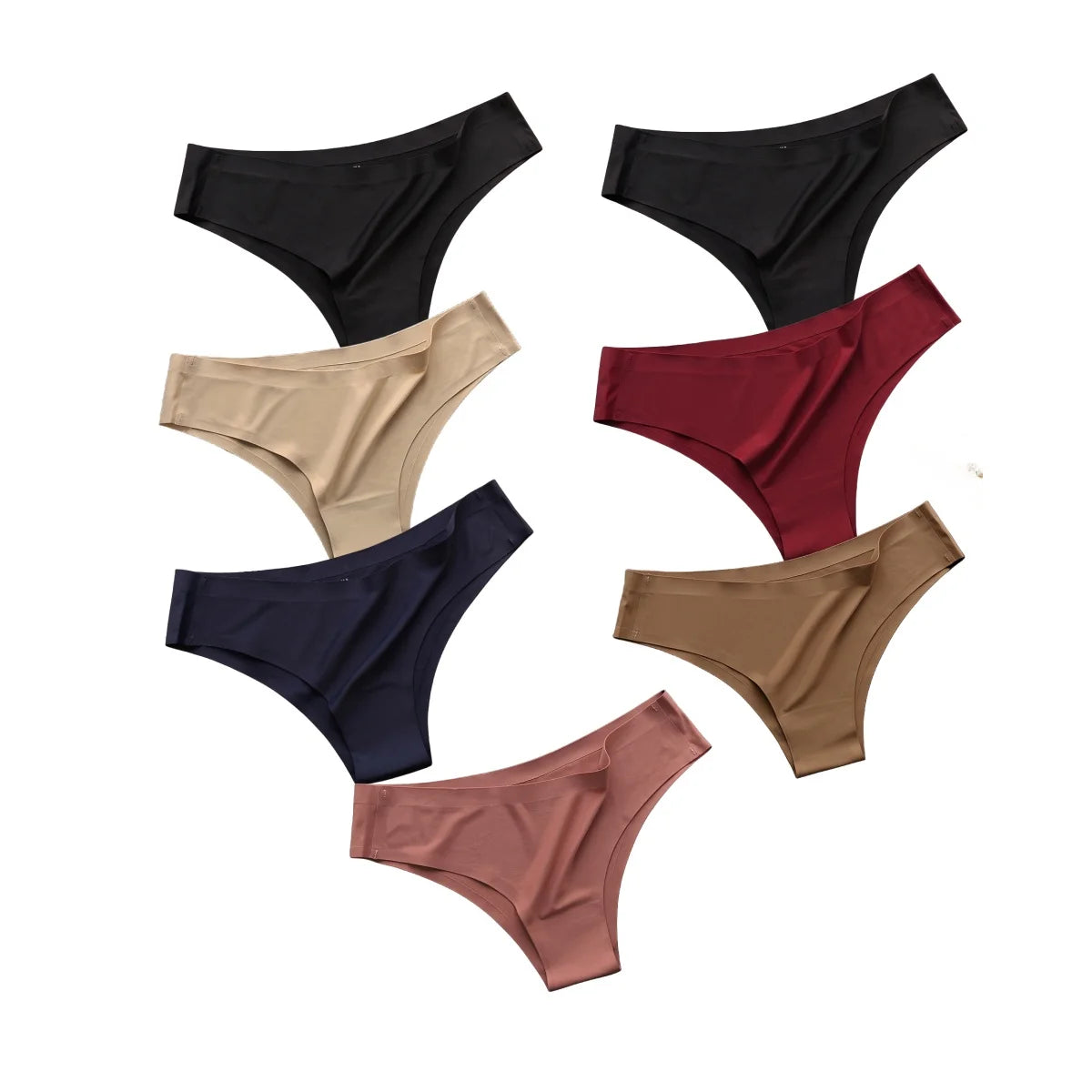 7Pcs/Set Women Ice Silk Brazilian Panties Seamless Low-Rise Briefs Solid Color Daily Underwear Ladies Soft No Show Lingerie M-XL