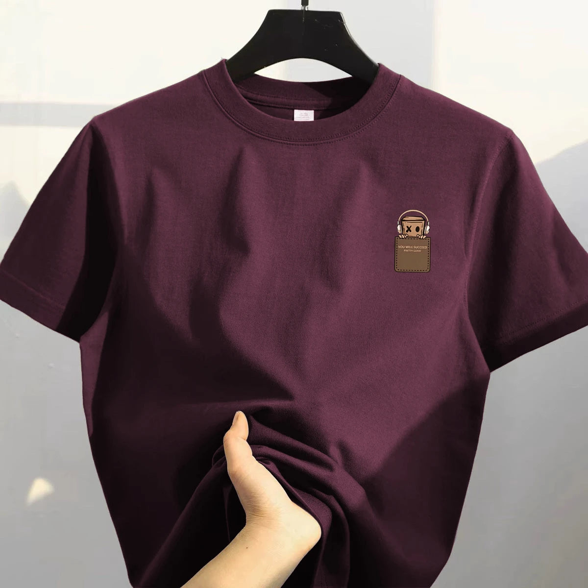 Camiseta de algodón puro con ajuste holgado retro, estilo casual, top de algodón estampado de estilo coreano para hombre, etiqueta cortada