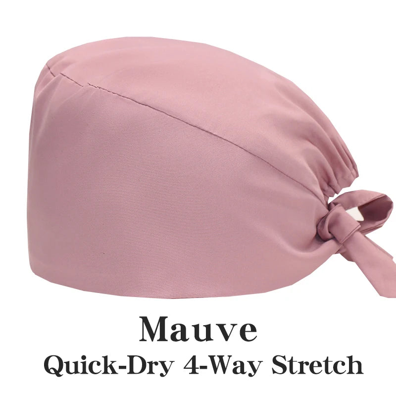 New Solid Color Stretch Scrub Caps Dental Clinic Nursing Hats Doctor Headwear Quick Dry Operating Room Caps with Buttons MSG-01