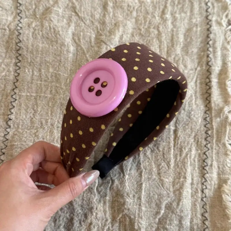 Y2K Wide Polka Dot Hairband Vintage Colorful Large Button Design Sweet Girls Hair Accessory Daily Street Party Hair Ornament